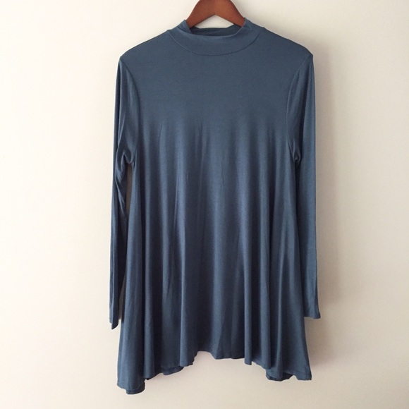 Lightweight Mock-neck Dress in Teal - Picture 3 of 3
